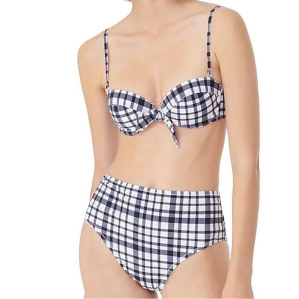 J. Crew Tie front Underwire High waisted Bikini in Marine Plaid NWT
